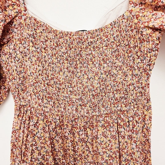 Mink Pink Sz M Morwell Smocked Bishops Sleeve Floral Midi Flowy Summer Dress - Picture 6 of 12